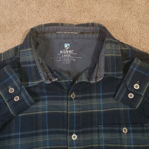 KUHL Independent Flannel Shirt Mens L Blue Plaid Long Sleeve Button Multicolor